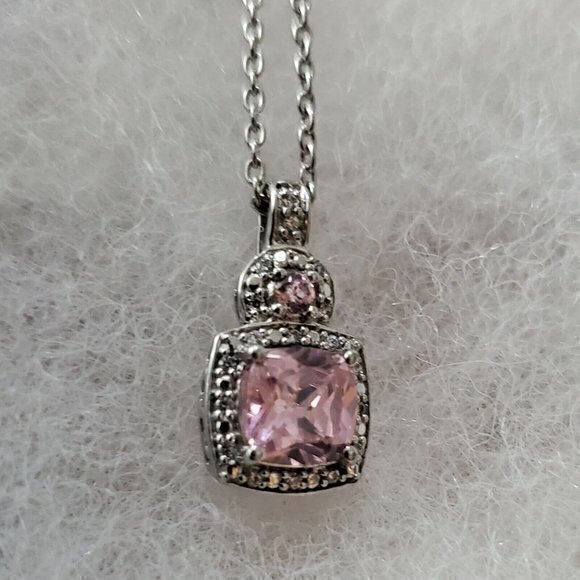 20" Sterling Silver Chain W/ Pink Gem Stone‎ Charm 925 SS - Picture 1 of 4